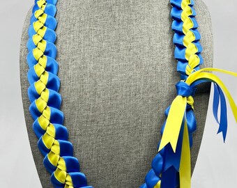 Braided Ribbon Lei - blue & yellow