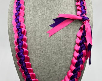 Braided Ribbon Lei - dark pink outside & purple inside