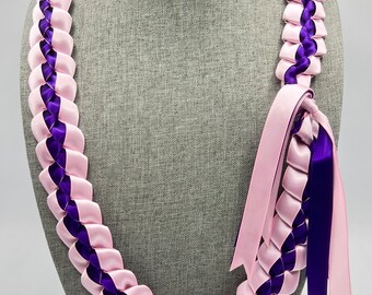 Braided Ribbon Lei - light pink outside & purple inside