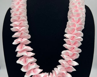 Plumeria Stitch Infinity Ribbon Lei - white & pink