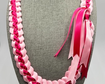 Braided Ribbon Lei - light pink outside & dark pink  inside