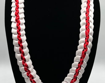 Braided Ribbon Lei - white outside and red inside