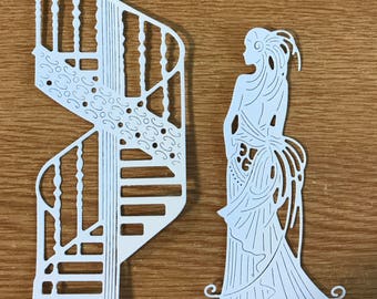 Fancy staircase and Glamourous Clara die cuts