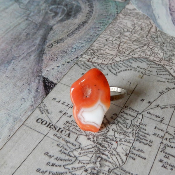 Bague vintage 1970 pierre agate orange