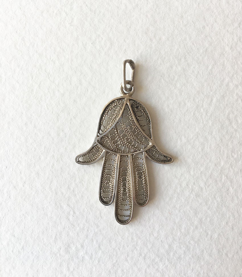 Pendentif Argent Massif Main De Fatma Ajouré Filigrane - Bijou Vintage