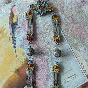 Berber silver pectoral adornment enhanced with Moroccan enamel