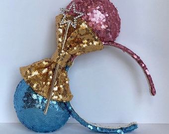 Make It Blue Make It Pink Sequin Fairy Mouse Ears.  Custom Handmade Headband. Gender Reveal Accessory. Gifts for Her Under 50.