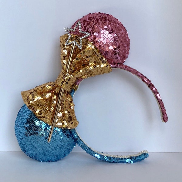 Make It Blue Make It Pink Sequin Fairy Mouse Ears.  Custom Handmade Headband. Gender Reveal Accessory. Gifts for Her Under 50.