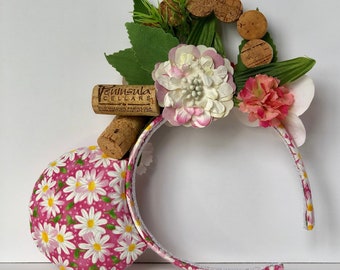 Epcot Flower and Garden Festival Mouse Ears. Floral Wine Cork Mouse Ears. Custom Handmade Mouse Ears Headband. Gifts for Her Under 50.