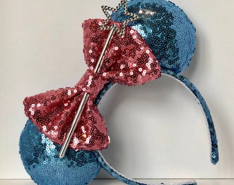 Fairy Godmother Sequin Mouse Ears.  Blue and Pink Mouse Ears with Wand. Custom Handmade Headband. Proposal Gift. Gifts for Her Under 50.