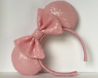 Millennial Pink Sequin Mouse Ears. Bubblegum Baby Pink Sequin Mouse Ears. Custom Handmade Mouse Ears Headband. Gifts for Her Under 50.