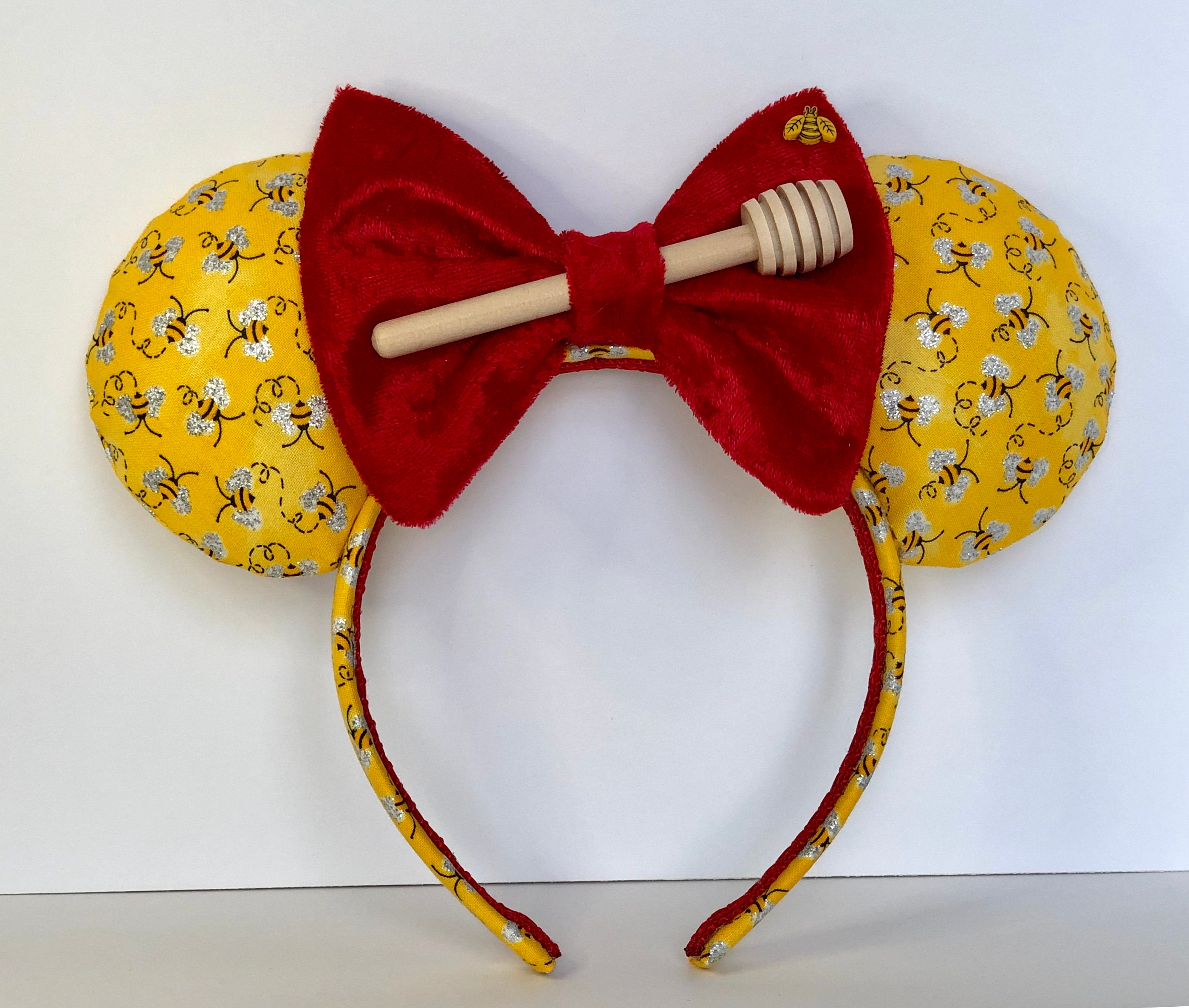 Bumblebee Mouse Ears With Honey Stick. Yellow and Red Winnie 