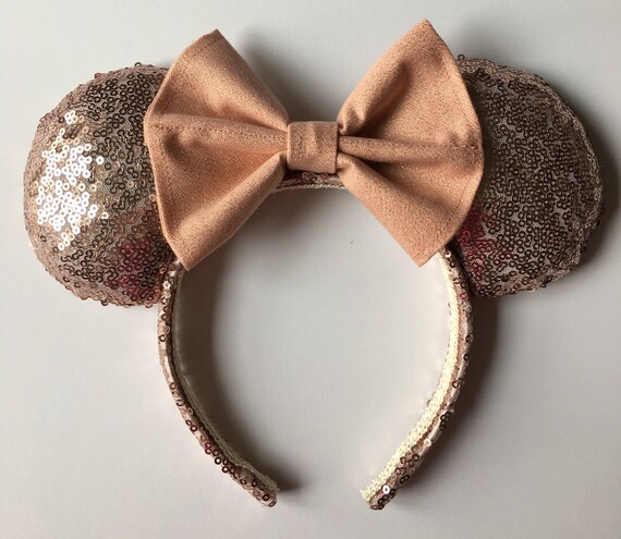 Rose Gold Sequin Mouse Ears. Rose Gold Metallic Bow. Custom  display picture 1