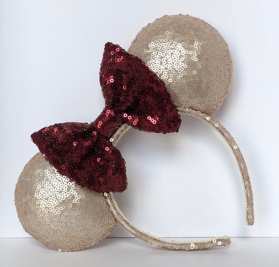 Food and Wine Festival Mouse Ears. Champagne Sequin Mouse Ears with Merlot Sequin Bow. Custom Handmade Mouse Ears Headband. Gifts for Her.