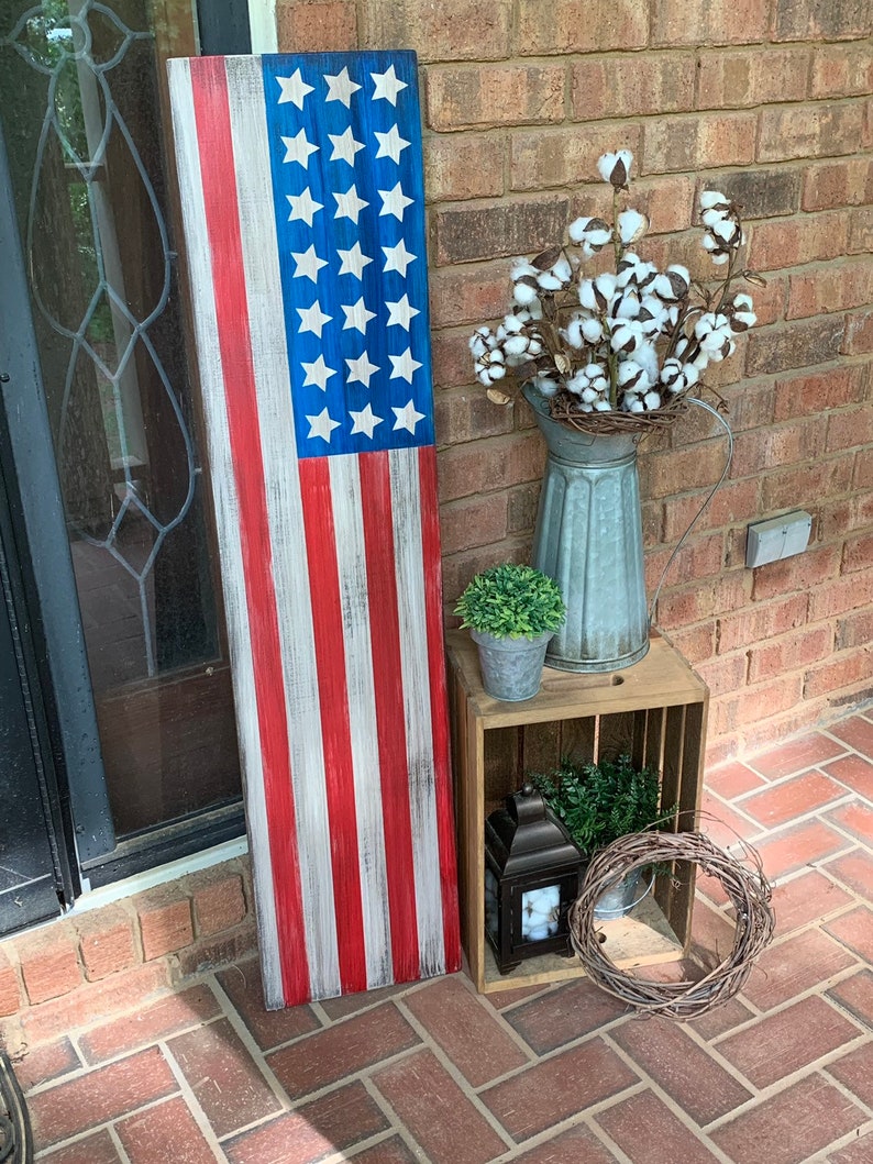 4&#039; Reversible American Flag Porch Sign Welcome Sign USA | Etsy