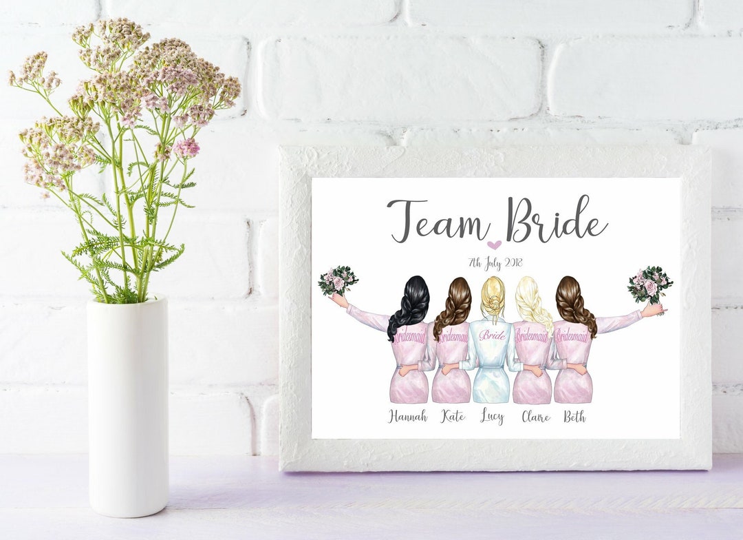 Team Bride Robe Print Bride and Bridesmaids Portrait/gift Etsy UK