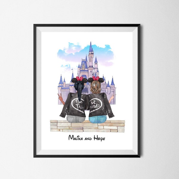 Personalised Disneyworld Disneyland Castle Best Friend/Sister Print - Gift for Friend/Sister who loves Disneyland disneyworld
