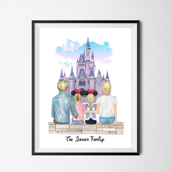 Personalised Family Disneyland Print - Disneyland Portrait Print - Family at Disneyworld Print - Christmas Disney gift - Christmas gift