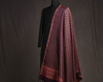 Midnight Purple Banarasi Tehra Paisley Jamawar Brocade Handwoven Silk Wool Shawl