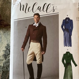 McCalls M8135 sewing pattern size 38-44 Regency jacket, var neckline, mens double-breasted morning coat, tails, cut-away front NEW UNCUT