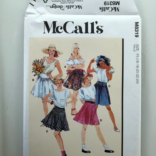 McCall’s M8319 size 16 18 20 22 24 skirts sewing pattern frm 1980s vintage pattern NEW UNCUT 5 styles yoke flaired skirts