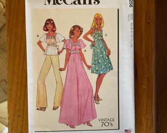 McCalls M8258 sewing pattern Vintage 70s Reproduction High Waisted Top, short or sleeveless Dress square neckline Easy sew 6-14 16-24 NEW