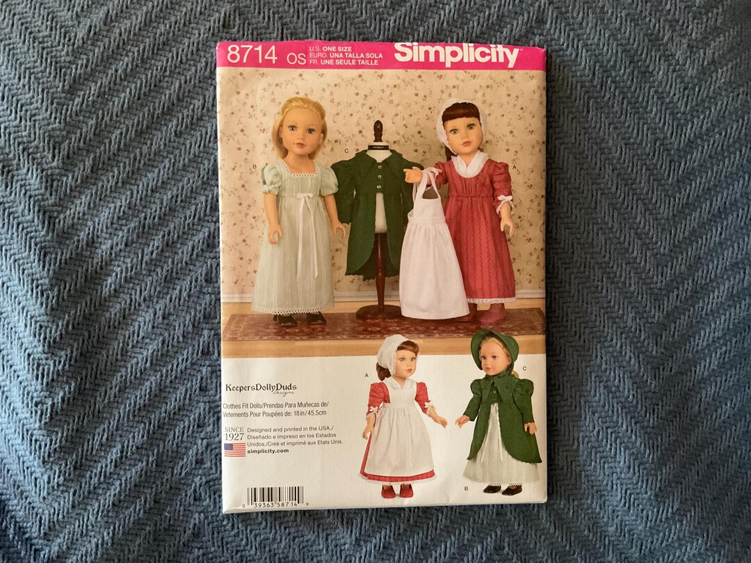Simplicity Regency Pattern Simplicity 8714 Sewing Pattern 18” Doll Clothes Regency & Revolutionary ...