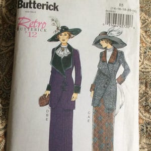 B6108 Butterick sewing pattern 6-14 Retro ‘12 Edwardian walking suit, Jacket, bib or dickie, skirt; 1912, NEW UNCUT