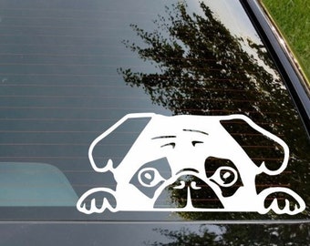 Peeking Pug car window decal, dog decal, fur babies, laptop sticker, stocking stuffer