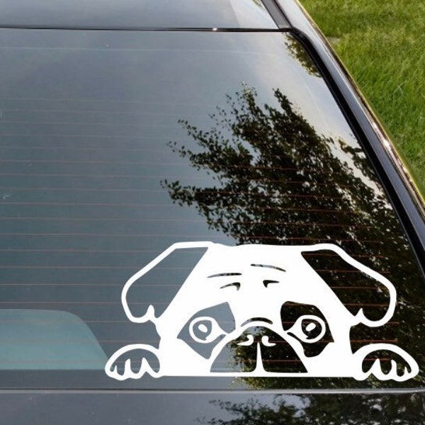 Peeking Pug car window decal, dog decal, fur babies, laptop sticker, stocking stuffer