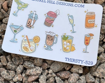 Drinks Sticker Sheet: Glossy Planner Stickers (10 per sheet)