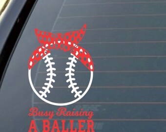 Busy Raising a Baller Decal, 5"x3" Baseball Mom, softball mom, baseball family, baseball life, decal for laptop, car window, tumbler