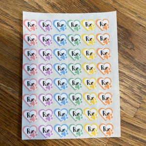 Pet RX Planner Stickers: Heart Paw Print Refill Reminder (.5” Round)