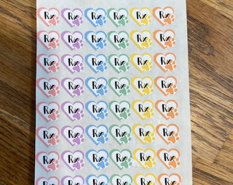 Pet RX Planner Stickers: Heart Paw Print Refill Reminder (.5” Round)