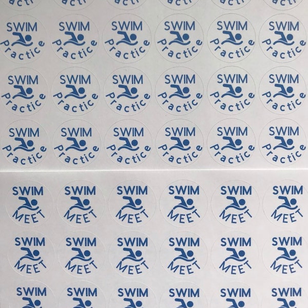 Swim practice or Swim meet Planner stickers, .5" round, 40/sheet, swimmer calendar, swim mom, stickers for swim,  swimmer sticker