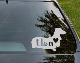 Pet silhouette outline decal 3" wide, car window decal, dog name with heart decal, personalized, laptop sticker, pet decal, Teacher Gift