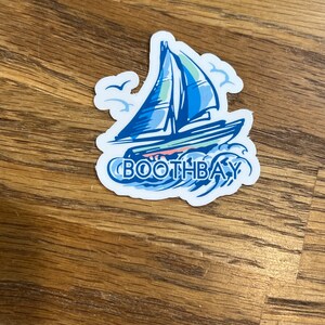 Boothbay Maine Sailboat Sticker: Laminated Vinyl Decal