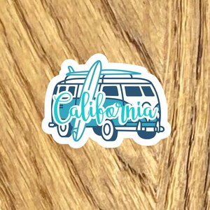 California Surf Van Sticker: Waterproof Vinyl Decal (2.5&quot;)