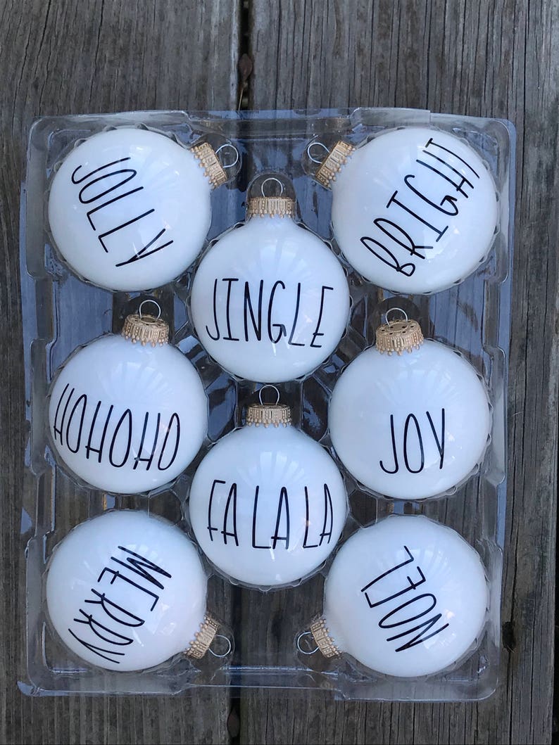 Eight pack ornaments FREE SHIPPING, white or silver, customization available, farmhouse style, rustic ornaments, custom ornaments image 2