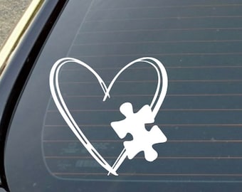 Puzzle piece autism decal with heart for cars, windows, coolers, laptops,mugs, tumblers, water bottles