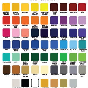 Pode incluir: Uma carta de cores com 64 cores diferentes, etiquetadas com seus nomes. A carta &eacute; intitulada "ORACAL 651".