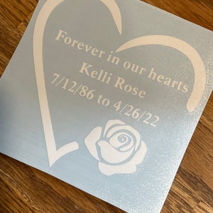 Forever in our hearts Decal, memorial sticker, in memory car decal, RIP decal, RIP sticker, funeral fundraiser decal, custom In memory decal