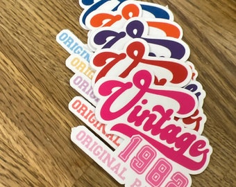Vintage Birthday sticker 2.5" sticker decal, sticker for laptop or water bottle, 40th birthday sticker, 1980, 1981, 1982, 1983, 1984, 1985