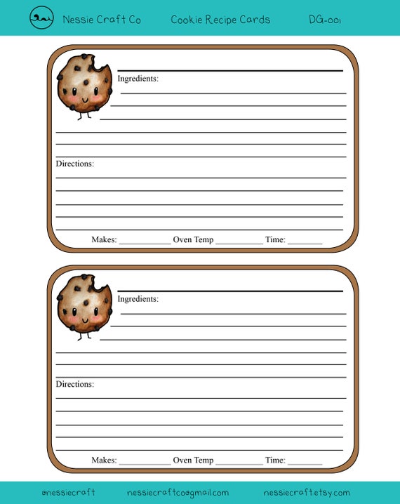 Cookie Recipe Card Printable - Etsy