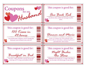 Husband Love Coupons | Printable | Digital | Stocking Stuffer | Valentine's Day | Romance | Anniversary | Gift | Husband