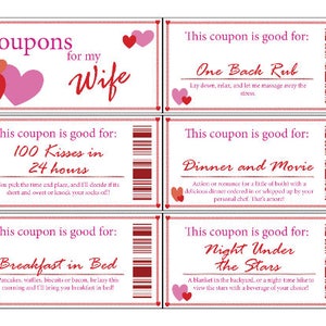 Wife Coupon Book Printable Digital Stocking Stuffer Valentine's Day Romance Anniversary Gift Wife Love image 1