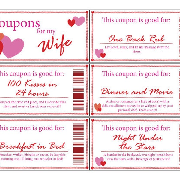 Wife Coupon Book | Printable | Digital | Stocking Stuffer | Valentine's Day | Romance | Anniversary | Gift | Wife | Love