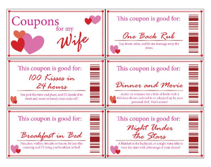 Wife Coupon Book Printable Digital Stocking Stuffer Valentine's