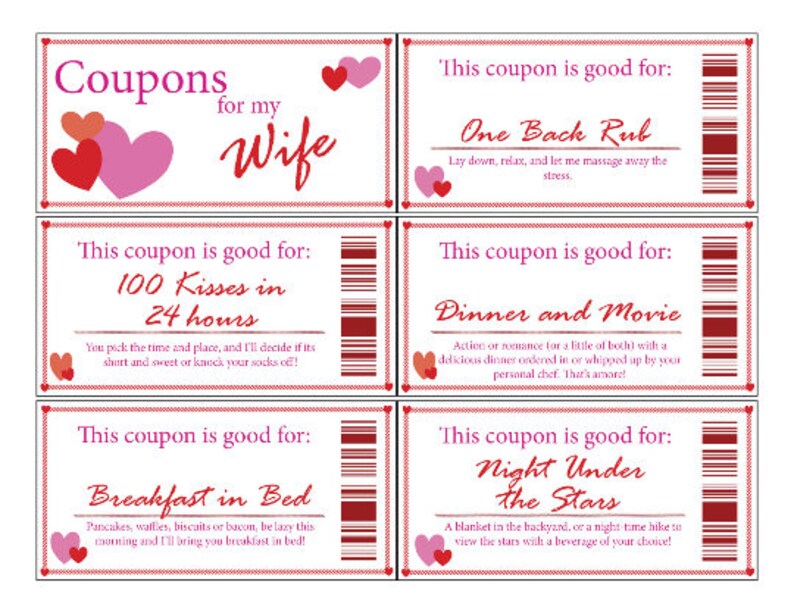 Wife Coupon Book Printable Digital Stocking Stuffer Valentine's Day Romance Anniversary Gift Wife Love image 1