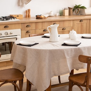 Organic linen table cloth. Round square rectangle table linens. Custom size dinning tablecloth in various colors.